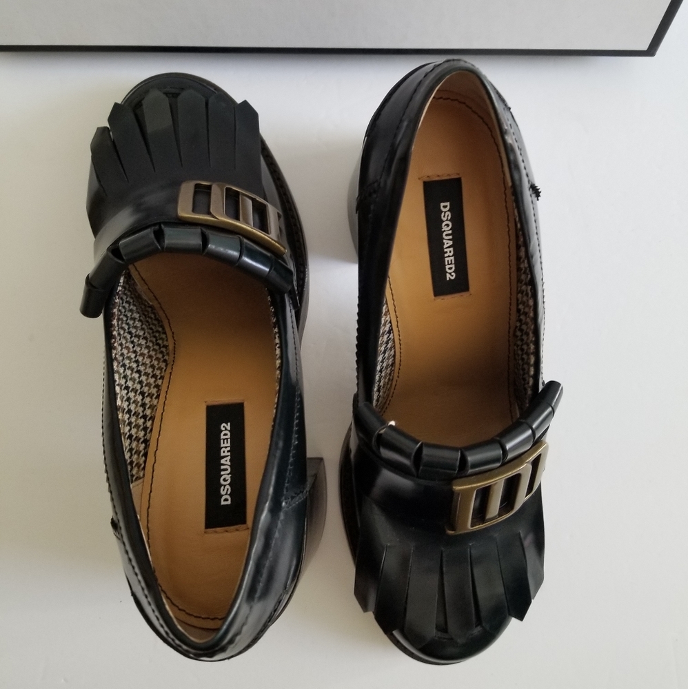 Dsquared2 Leather Fringe Block Heel Pumps Size 40 US 10 Deep G… - Picture 9 of 9